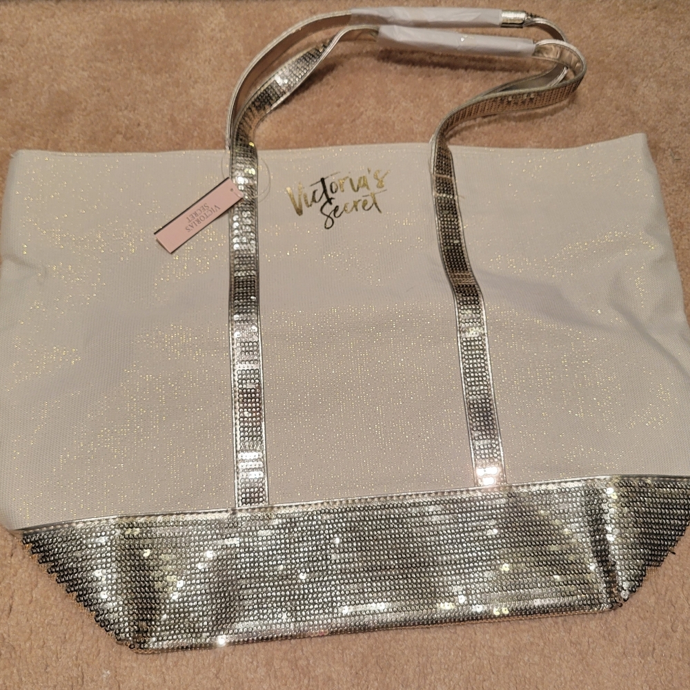 NWT - White & silver sequin VS tote